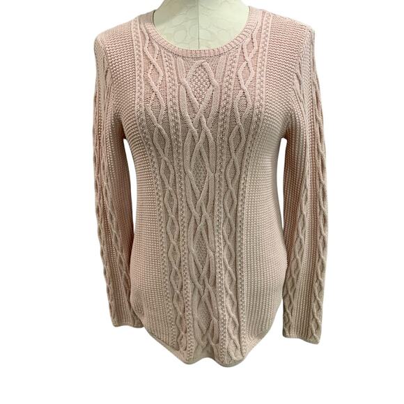 Small Jeanne Pierre Womens Pink Cable Knit Cotton Sweater - Picture 2 of 9